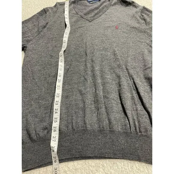 Polo Ralph Lauren Sweater Merino Wool Mens XXL Custom Fit Gray V Neck Knit